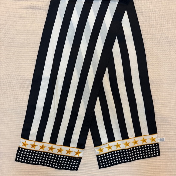 Echo Japan Silk Scarf 🇯🇵 – Black & White Stripes, Gold Stars & Polka Dots - Picture 7 of 11